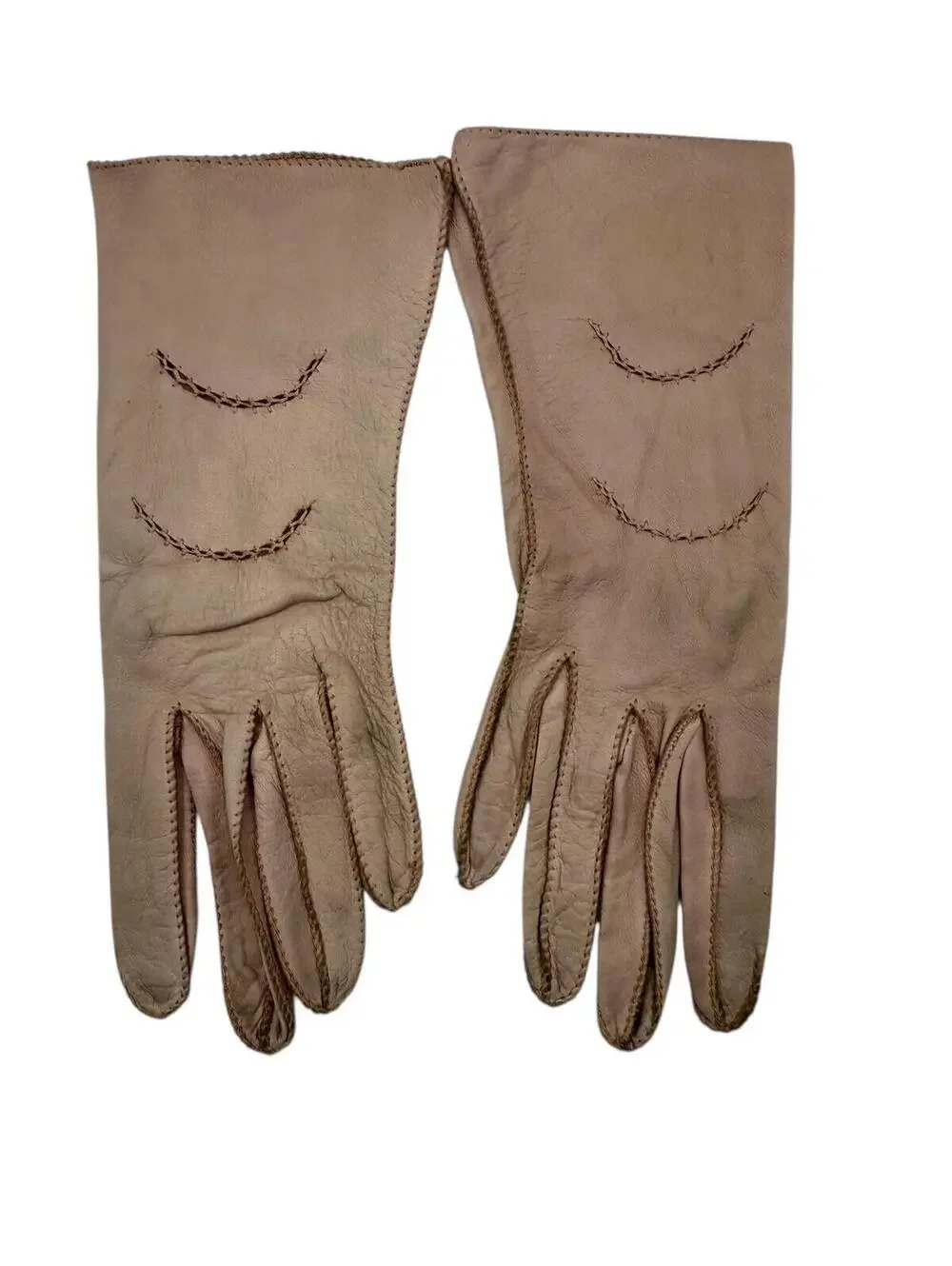 60s Carlee Vintage Kidskin Gloves: Pink Leather, Over-the-Wrist, Size 6 1/2